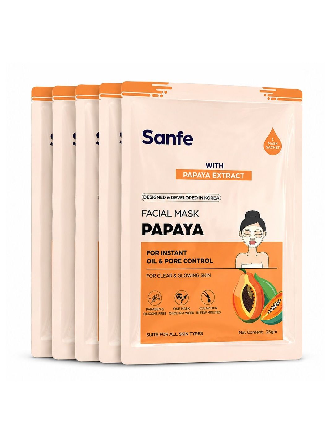 Sanfe Set Of 5 Papaya Facial Mask - 25 ml Each-picture-42