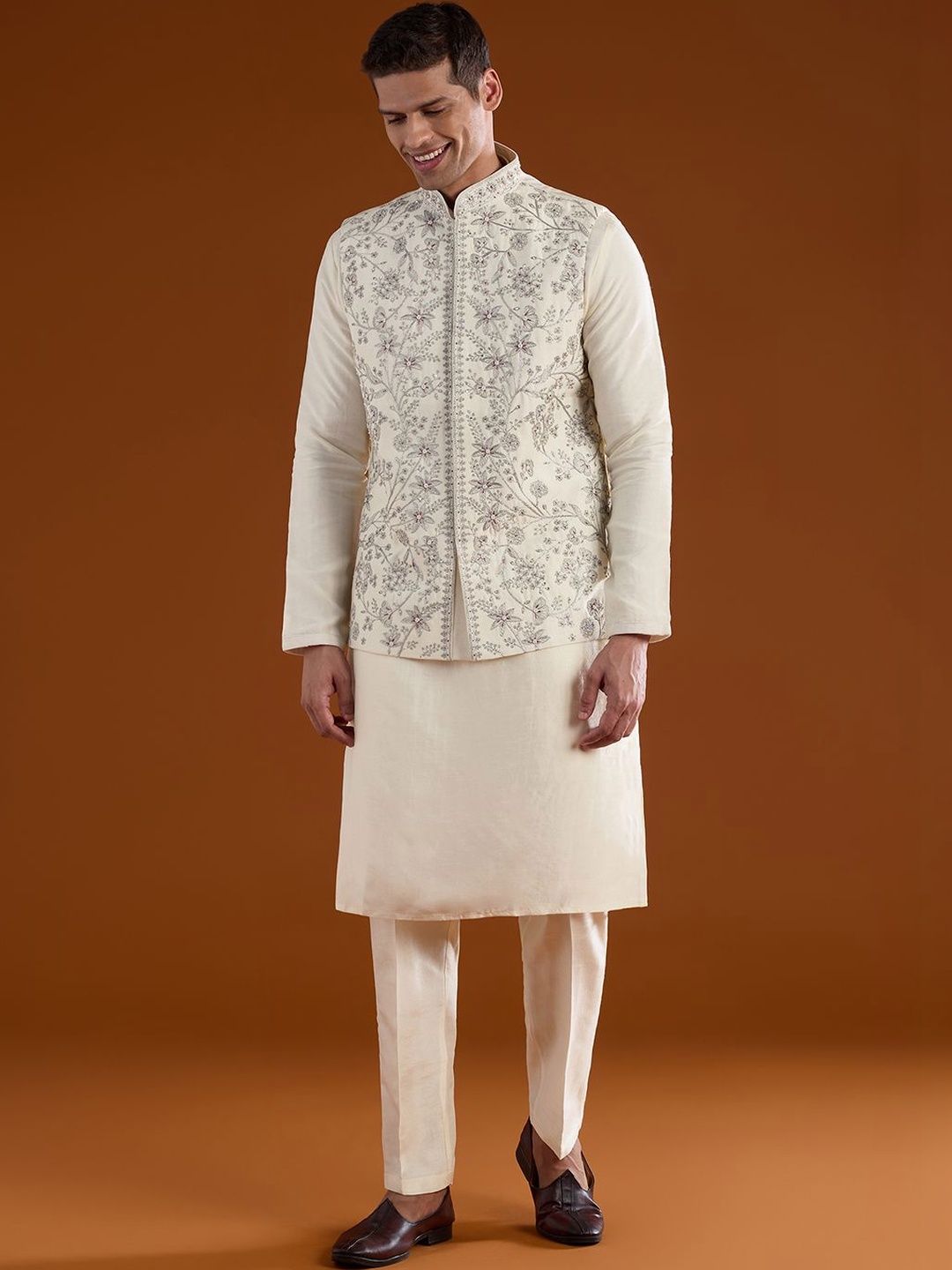 KALKI Fashion Men Floral Embroidered Regular Thread Work Kurta with Trousers-picture-27