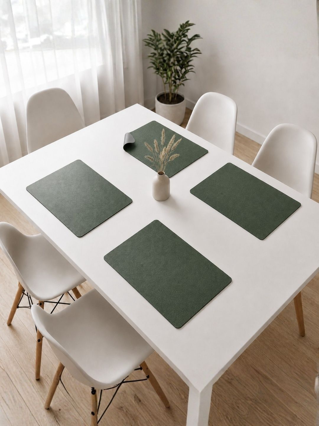 Myntra Elegant Homes Set Of 4 Green & Grey Textured Double-Sided Rectangle Table Placemats-image-3