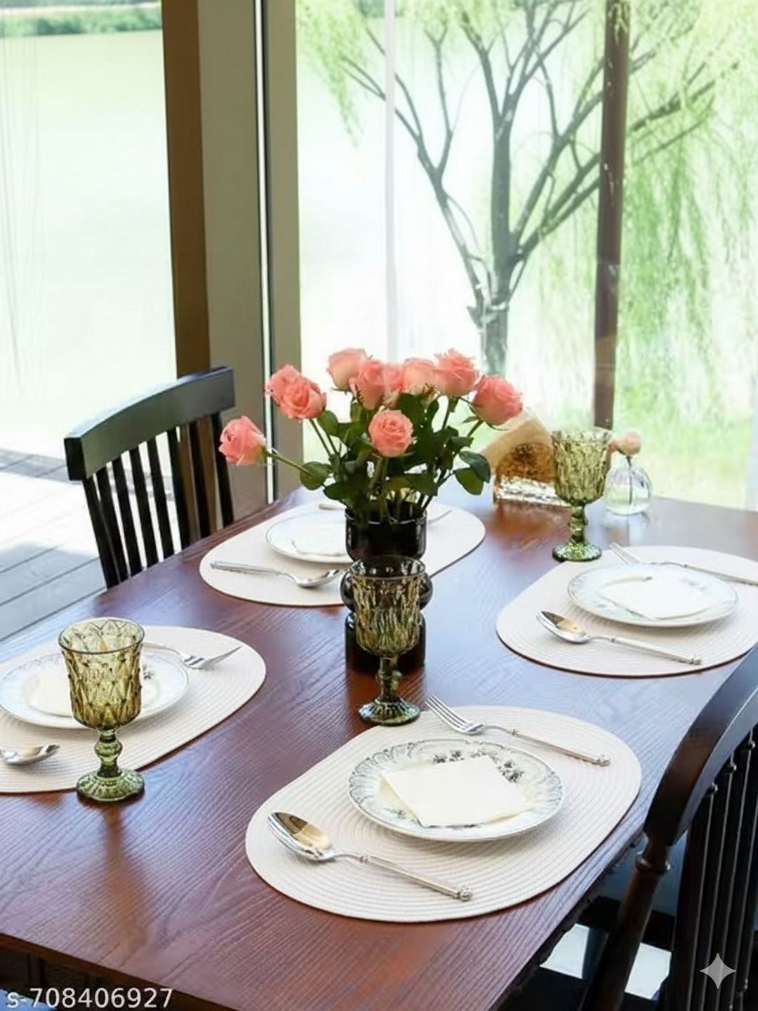Siya Textiles White Textured Cotton Oval 4-Pcs Table Placemats-image-14
