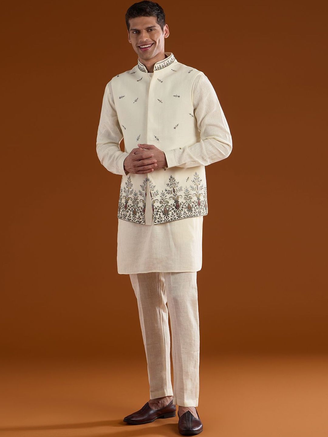 KALKI Fashion Men Regular Thread Work Kurta with Trousers-image-18