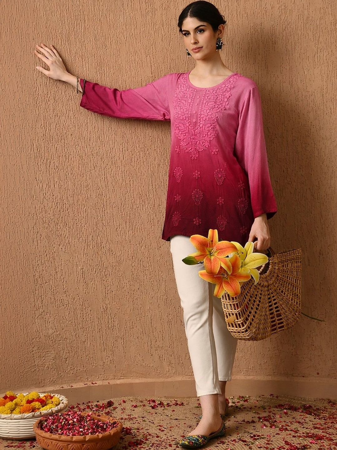 NAZAQAT ETHNIC INDIA Ethnic Motifs Embroidered Chikankari Pure Cotton Chikankari Kurtis-picture-29