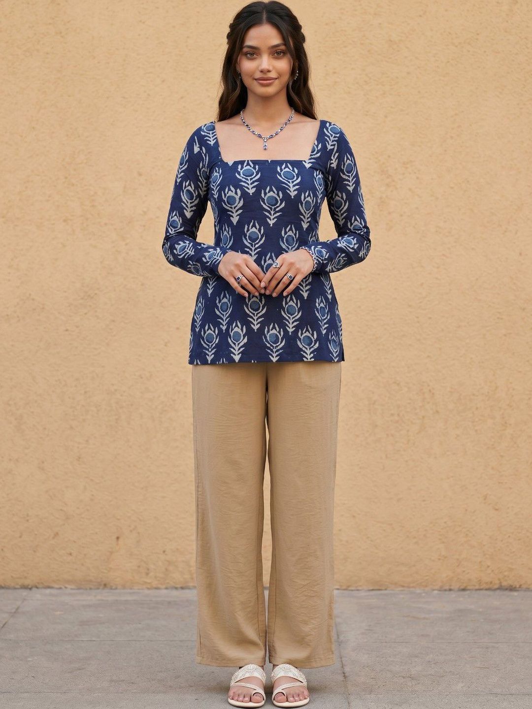 fusion by glitchez Ethnic Motifs Printed Square Neck Kurti-picture-15