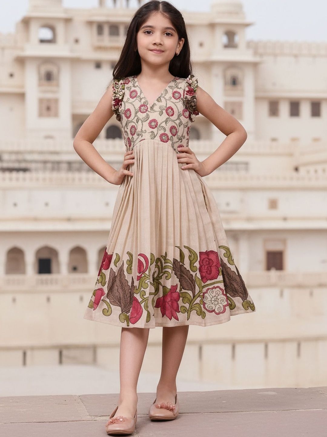Sangria Printed V-Neck A-Line Ethnic Dresses-picture-19