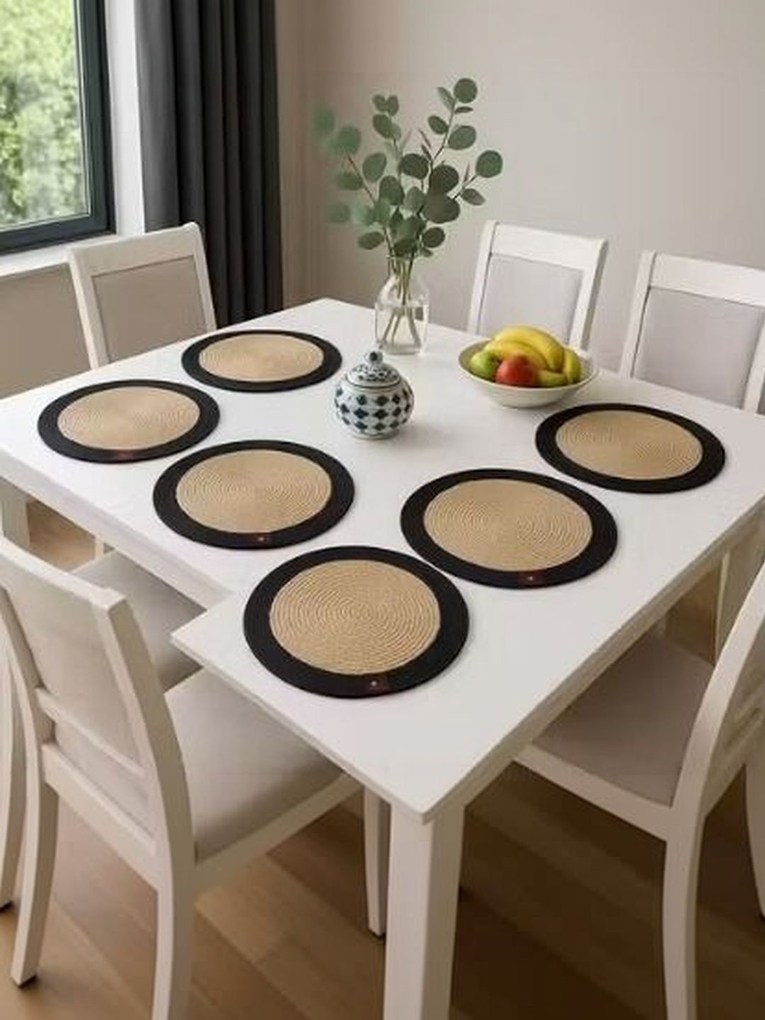 Siya Textiles Beige & Black 6-Pieces Round Shaped Table Placemats-image-14