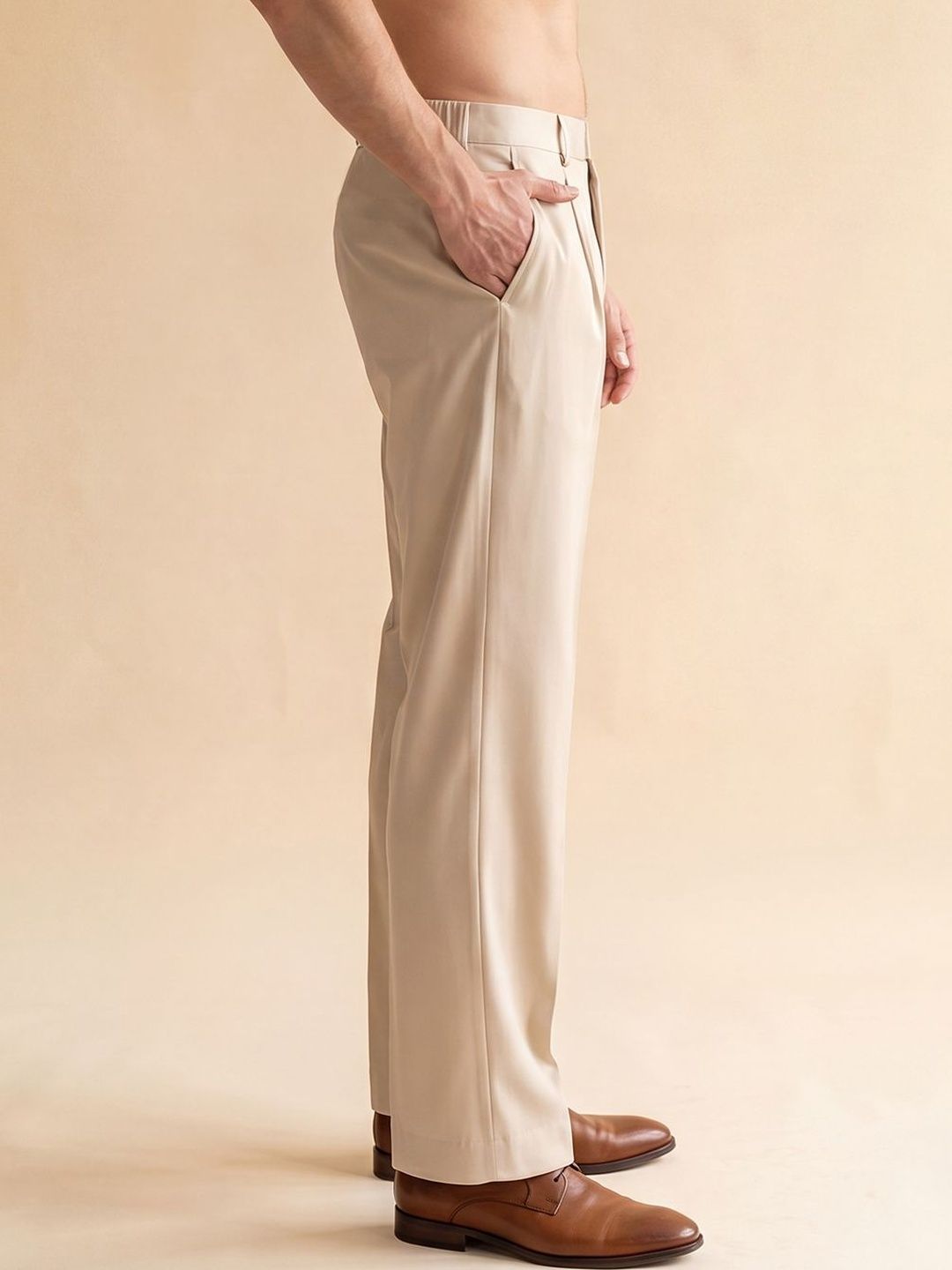 House of Pataudi Men Relaxed Straight Leg Easy Wash Pleated Trousers-picture-18