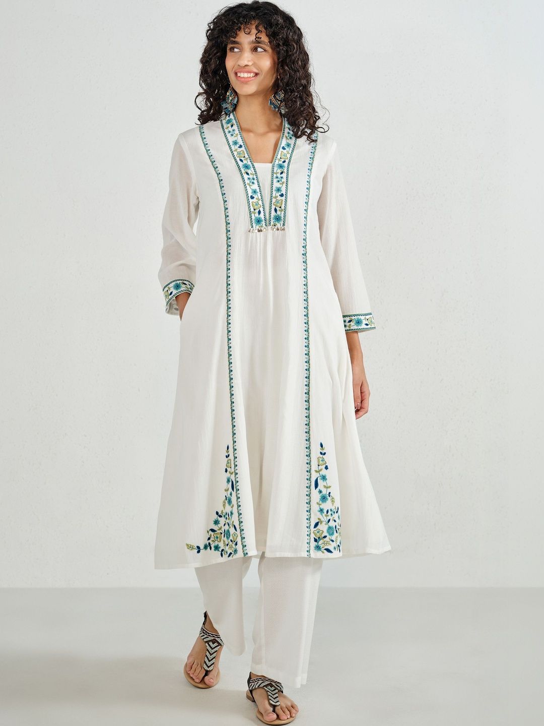Women Embroidered A-Line Kurta