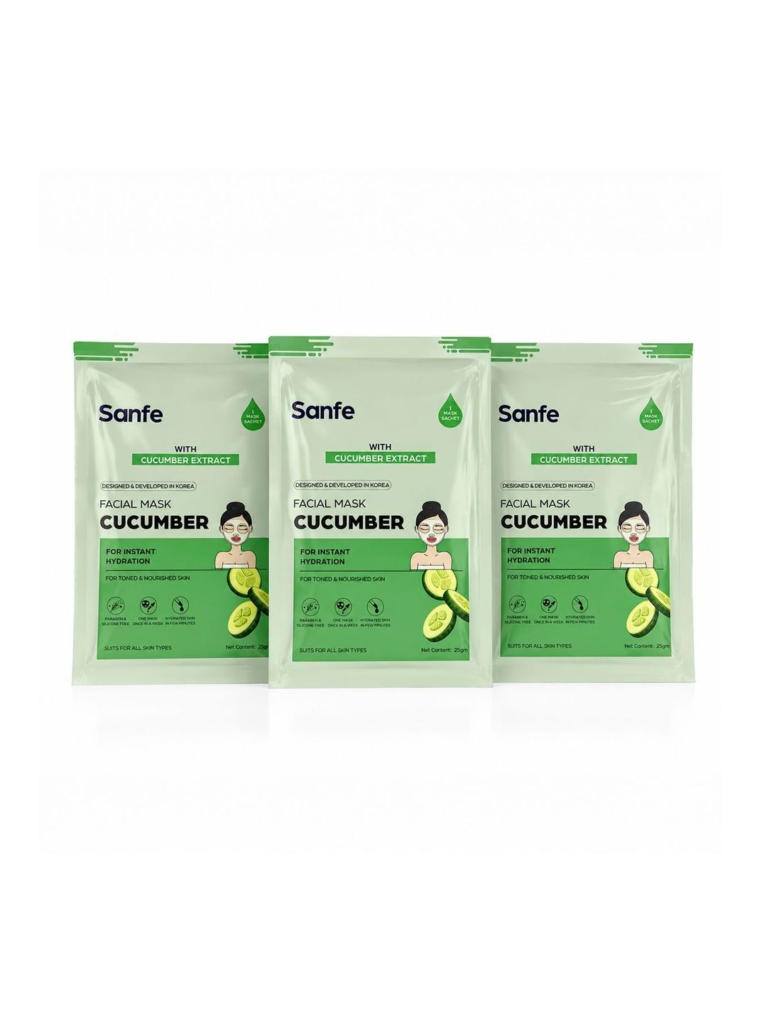 Sanfe Set Of 3 Cucumber Facial Mask For Nourished Skin - 25 ml Each-picture-22