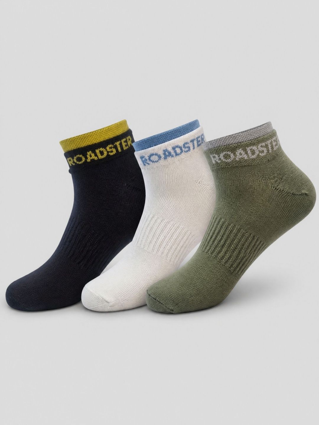 Roadster Men Pack of 3 Cotton Blend Colourblocked Ankle Length Socks-picture-38