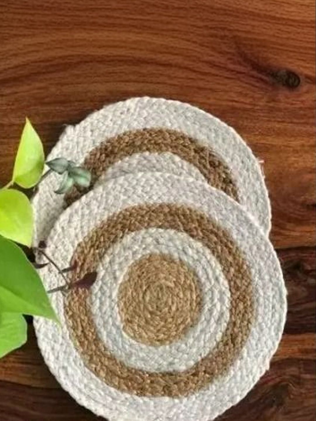 Siya Textiles 2 Pieces White & Beige Jute Round Table Placemats-image-46