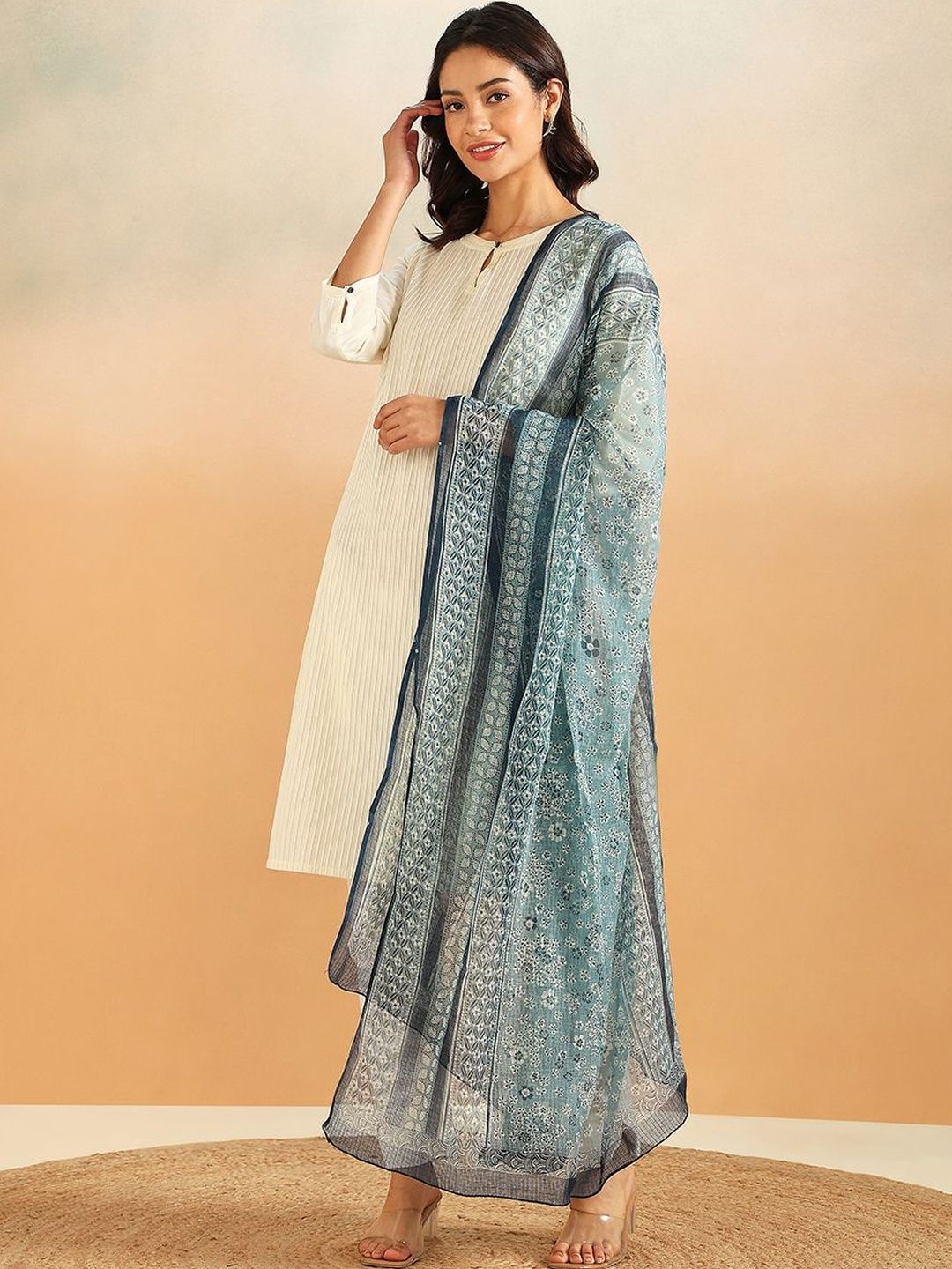 Fabindia Ethnic Motifs Printed Cotton Silk Blend Dupatta-picture-42