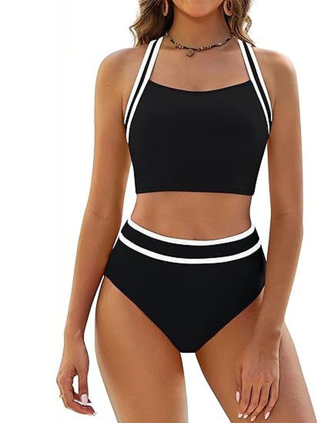 clothingclass Colourblocked Halter Neck Swim Bikini Set Swimwear-picture-14