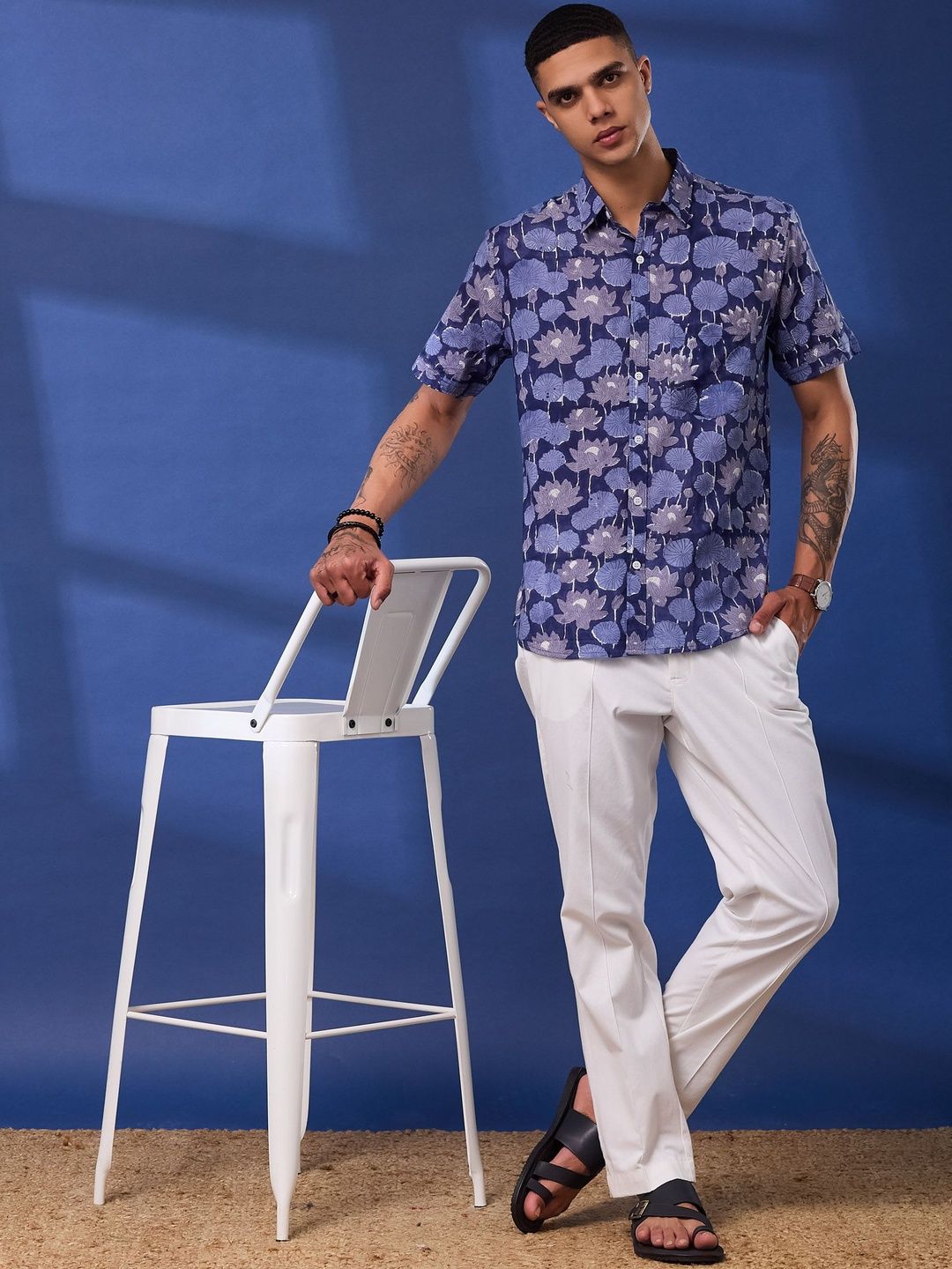 Taavi Men Hand Block Printed Cotton Shirt with Pocket-image-3