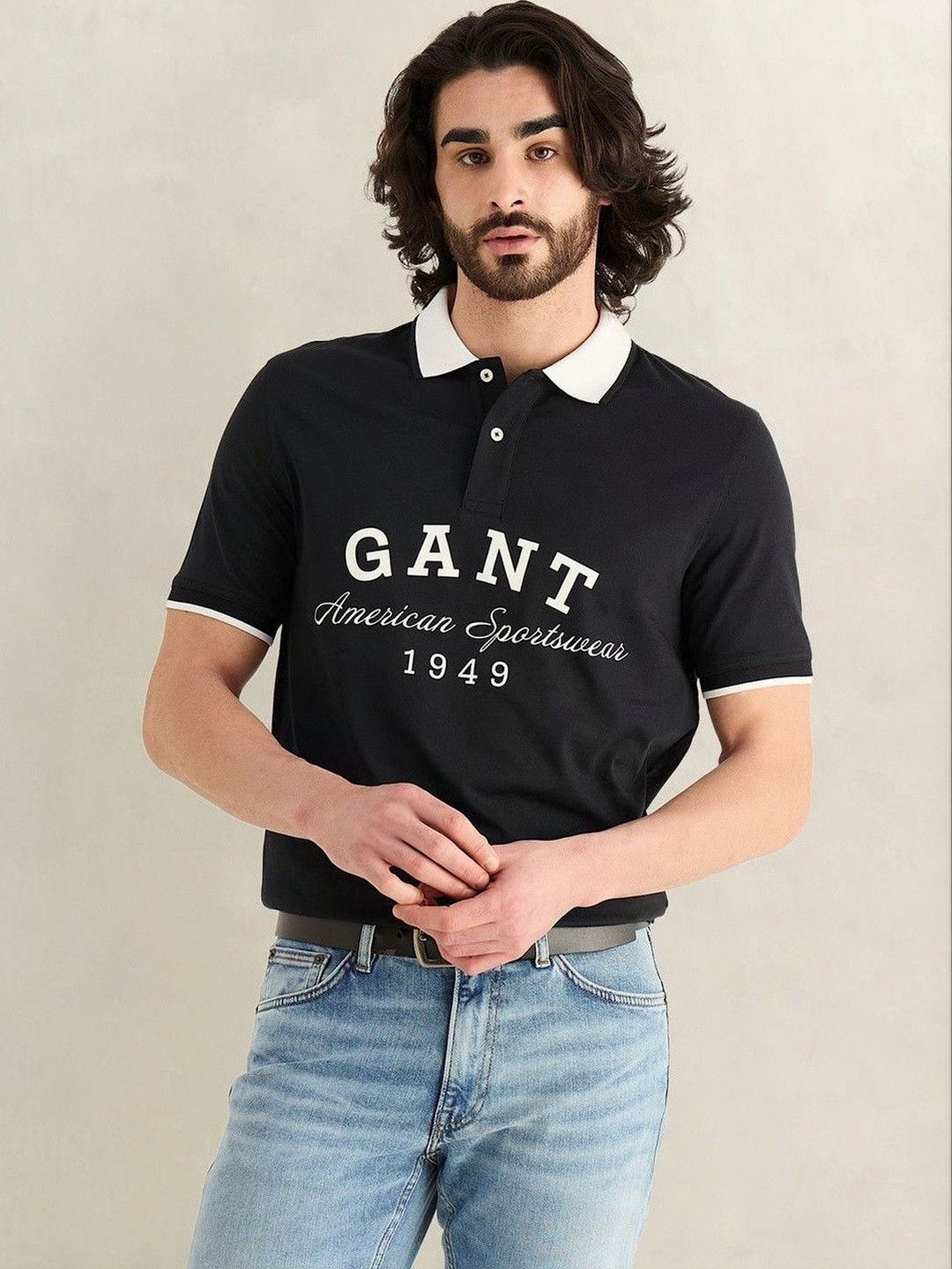 Gant Men Black Printed Regular Fit Pure Cotton Polo T-Shirt-picture-11