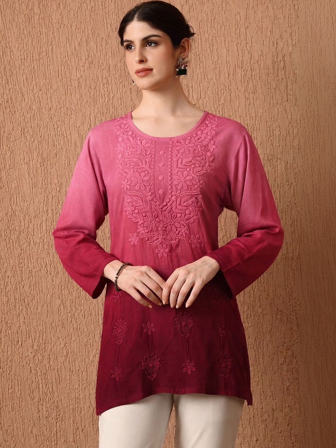 THE CHIKANKARI STORY Ethnic Motifs Embroidered Thread Work Pure Cotton Kurti-picture-43