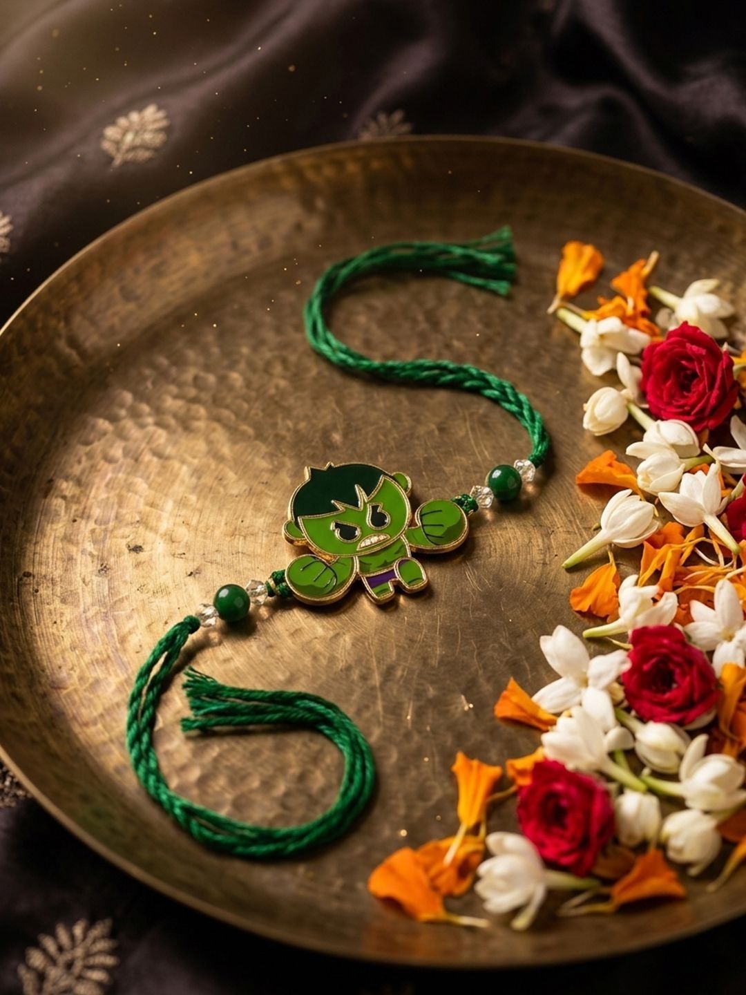 Anouk Kids Hulk Character Artificial Beads Thread Rakhi With Roli Chawal Chandan Mishri-picture-47