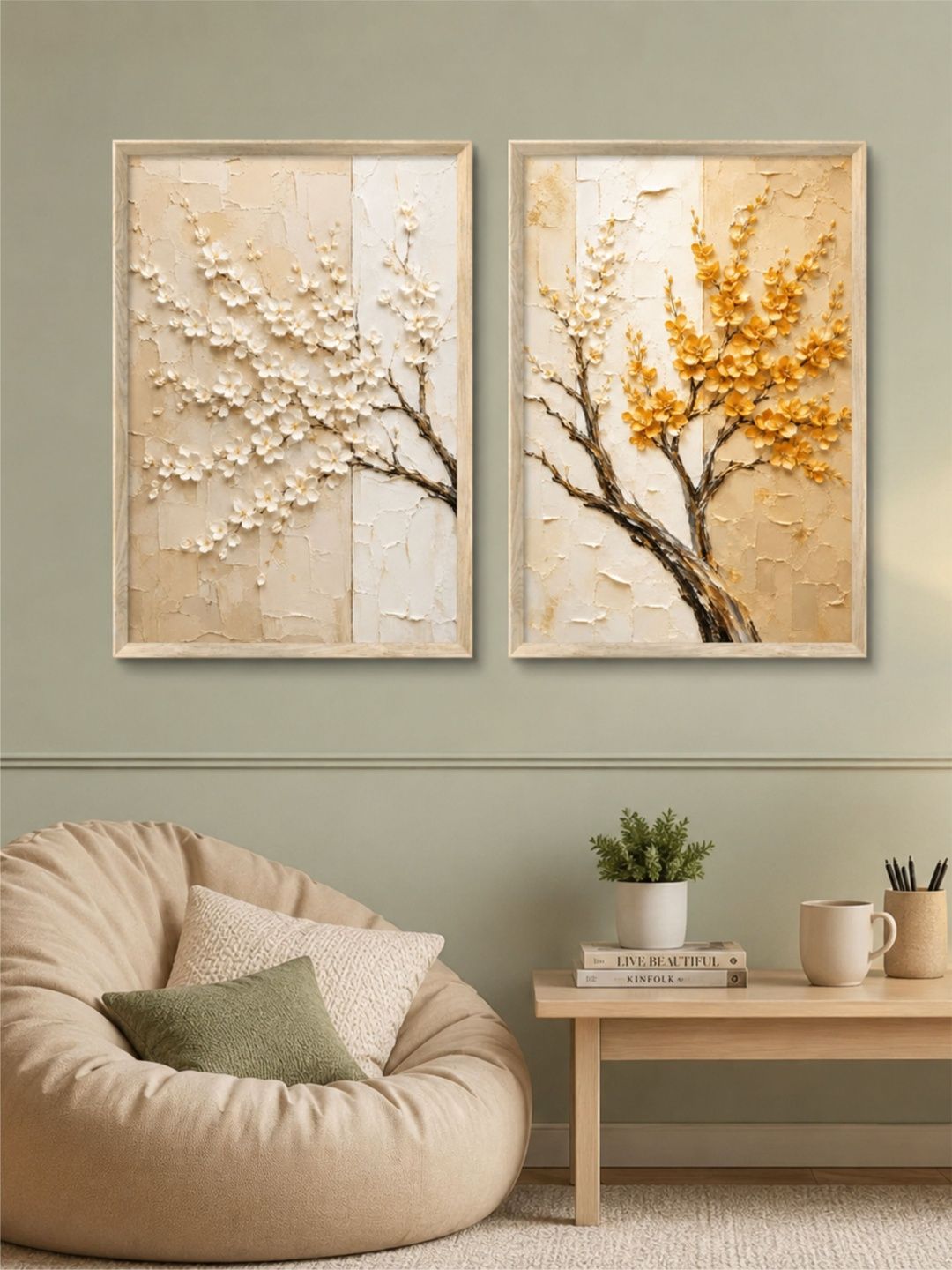 SAF Multicoloured & White Set of 2 Piece MDF Other Wall Paintings-image-34