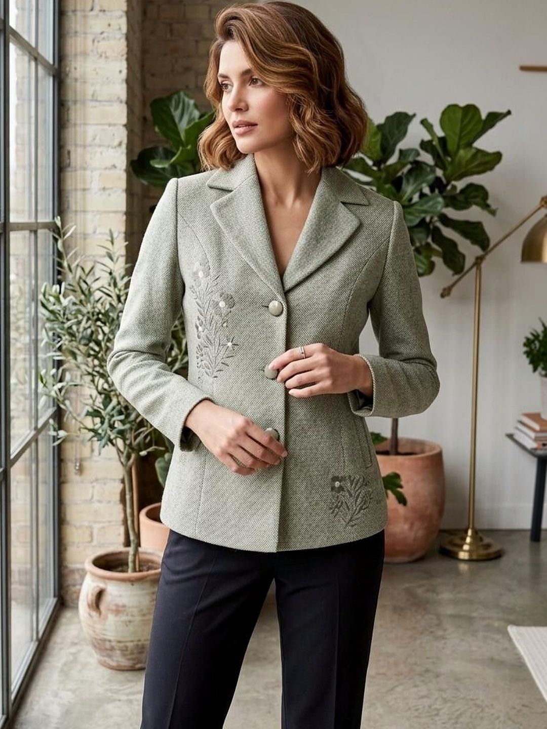 LEY MONTY Self Design Single-Breasted Tailored Fit Formal Blazers-image-16