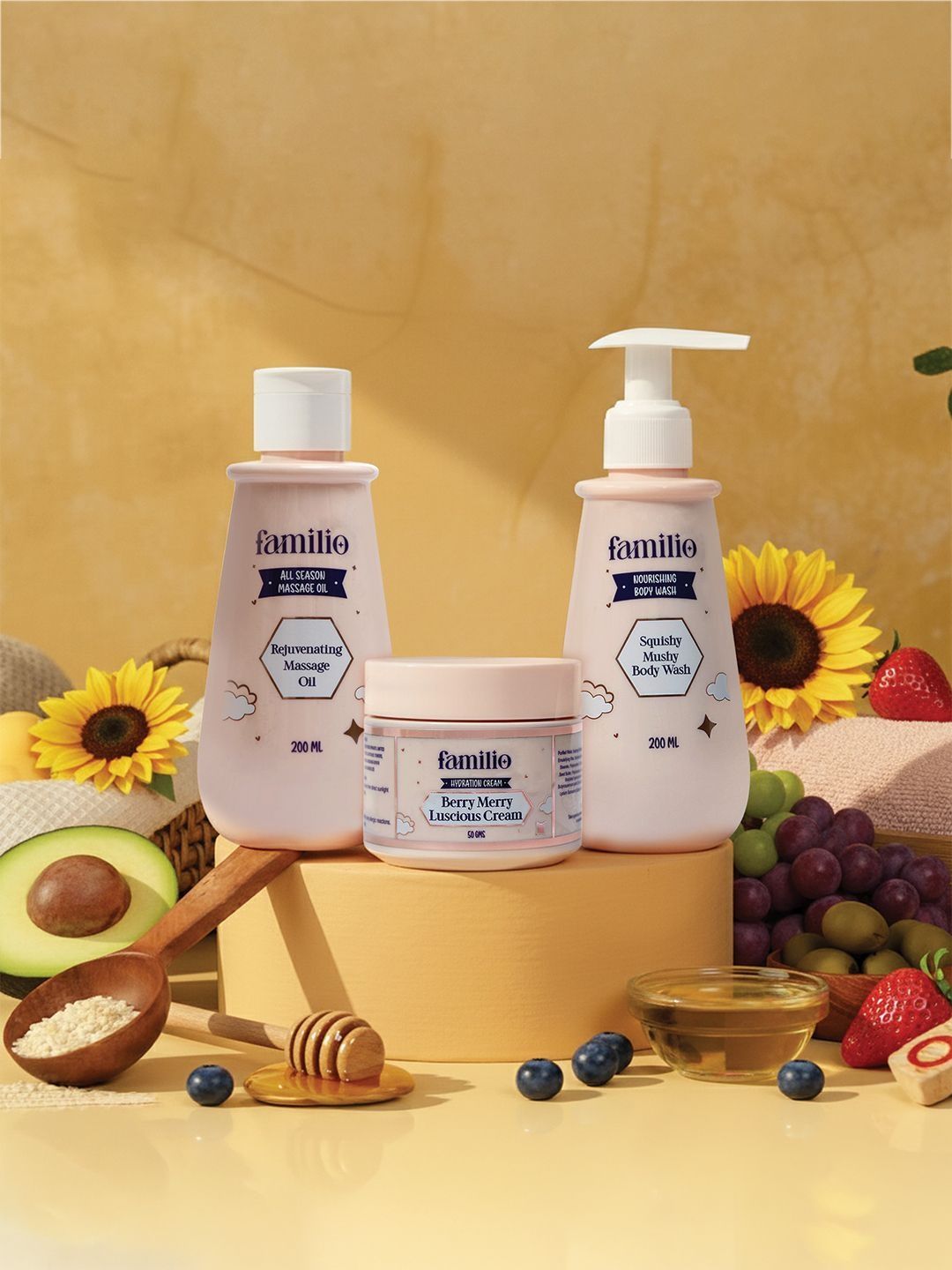 Familio Set Of 3 Squishy Musky Body Wash, Rejuvenation Massage Oil & Berry Merry Cream-picture-14