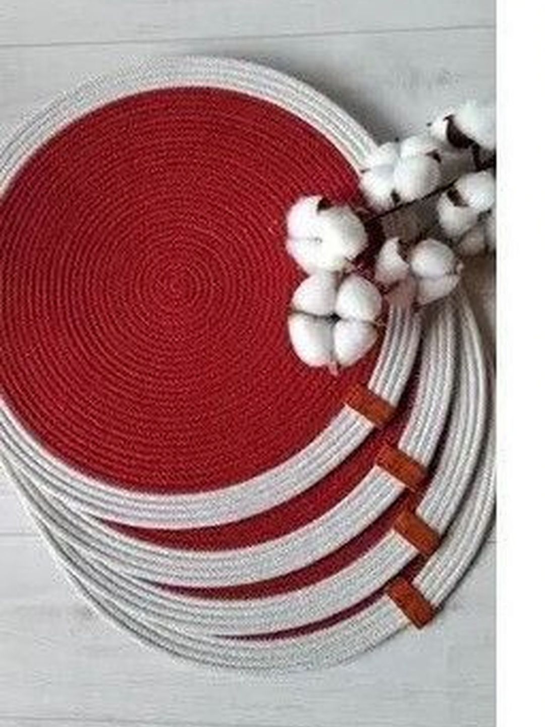 Siya Textiles 4 Pieces Red & White Cotton Round Table Placemats-image-12