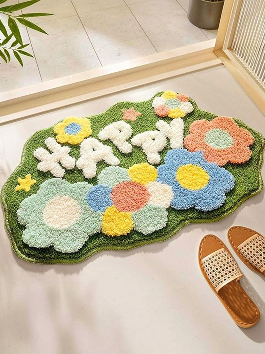 Dolce Casa Green & Blue Embroidered Microfibre Anti-Skid 2000 GSM Bath Rugs-image-49