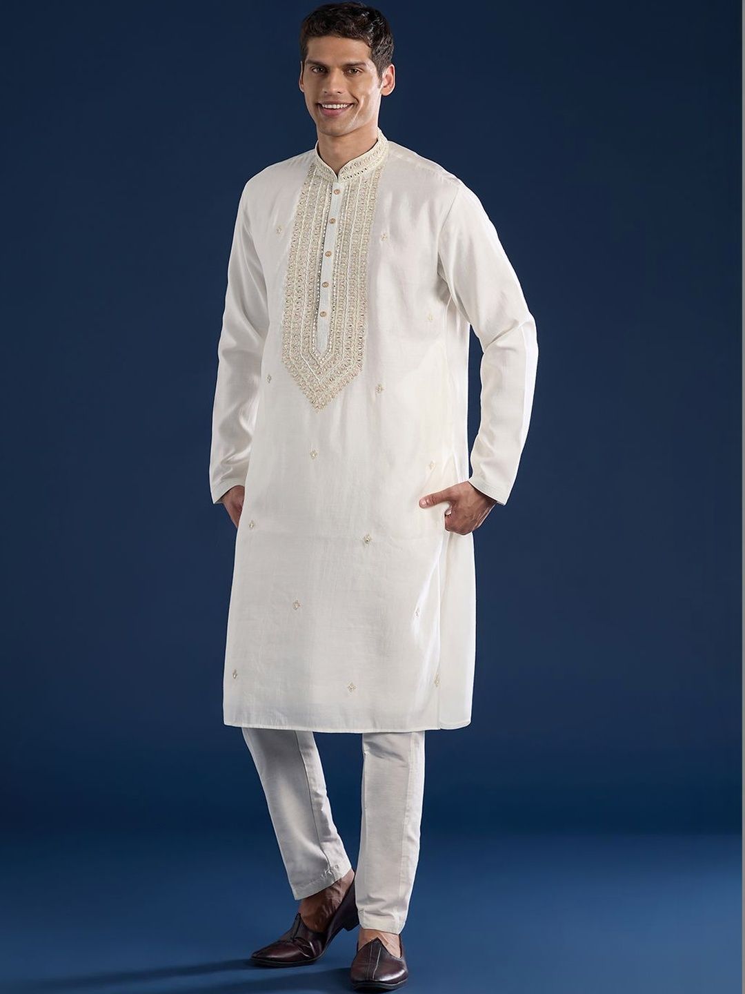 KALKI Fashion Men Ethnic Motifs Embroidered Regular Thread Work Kurta with Trousers-picture-52