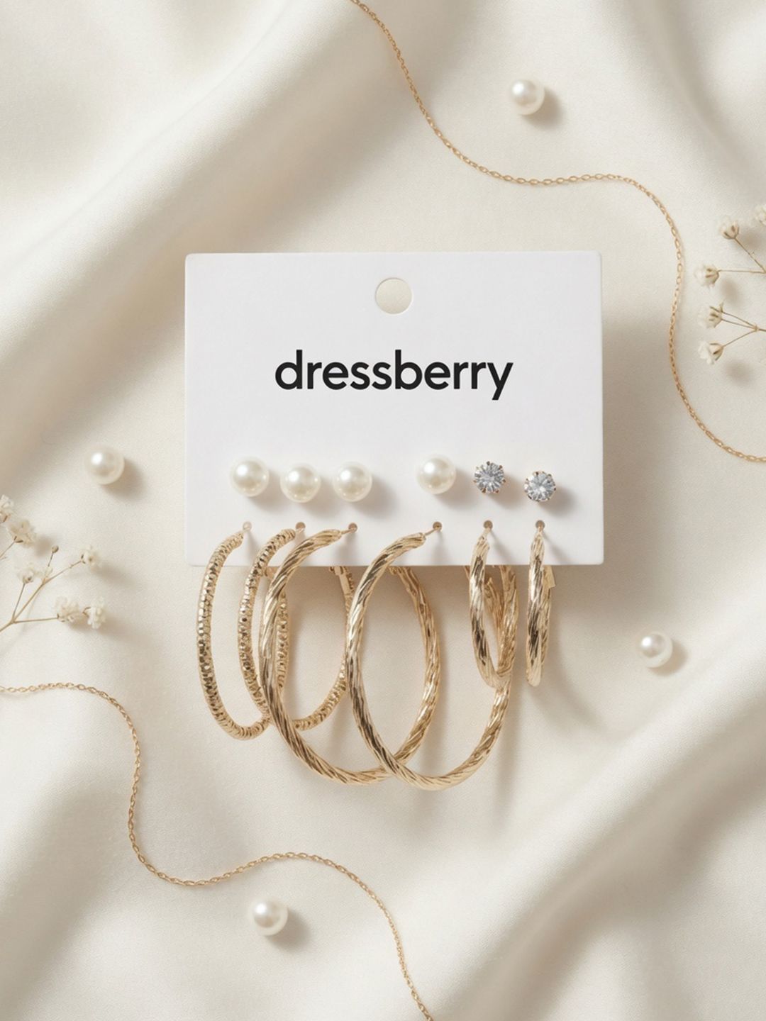 DressBerry Pack of 6 Artificial Stones Studded Circular Hoop Earrings-picture-21