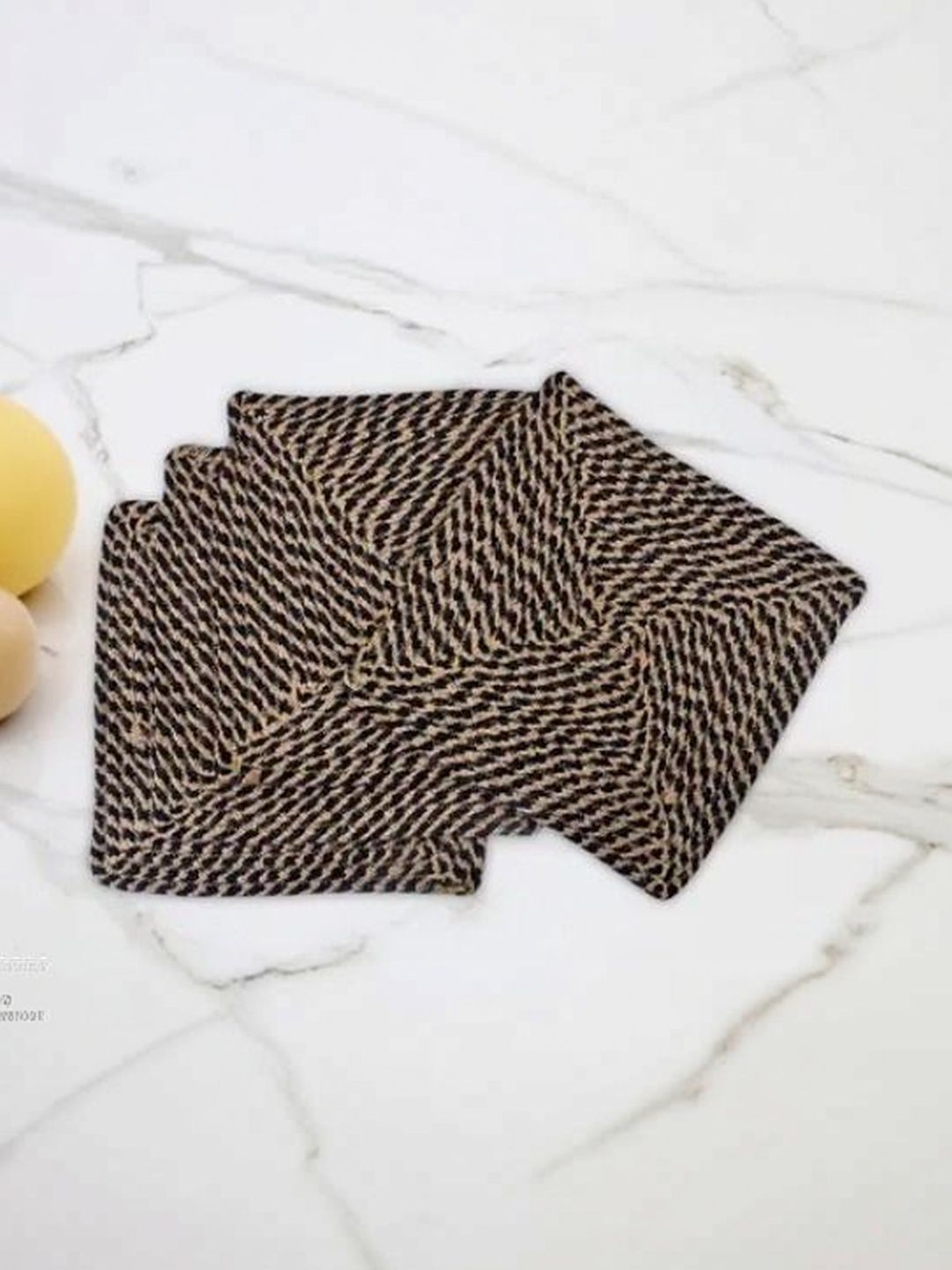 Siya Textiles Beige & black Textured Cotton Square 4-Pcs Table Placemats-image-48
