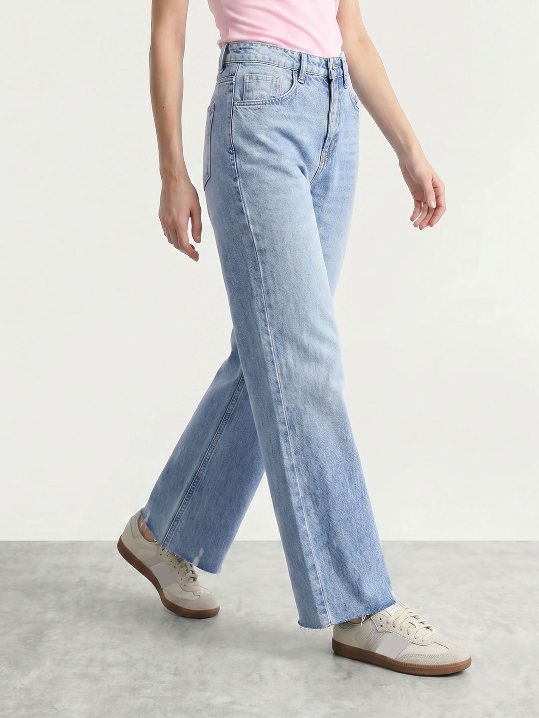 Mast & Harbour Women Wide Leg Low Distress Pure Cotton Light Fade Jeans-picture-22