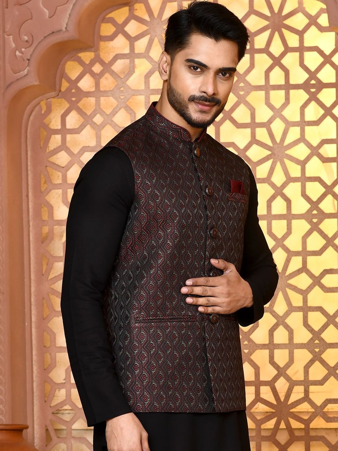 WANAS Woven Design Art Silk Woven Nehru Jackets-picture-34