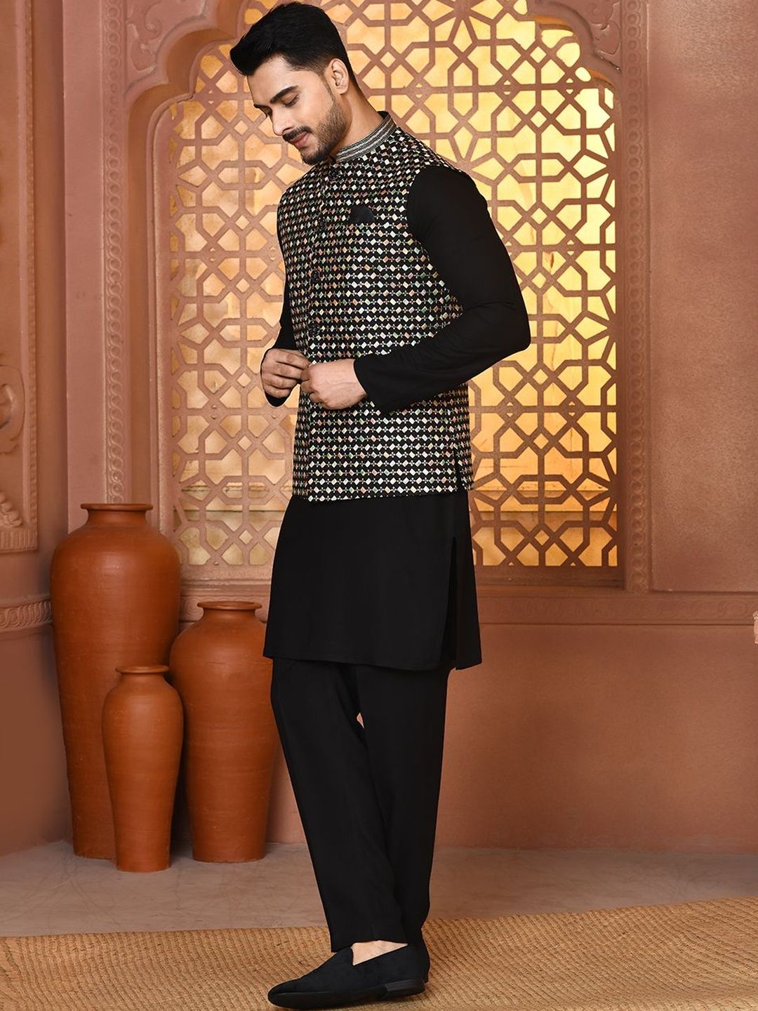 WANAS Embellished Corduroy Nehru Jackets-image-48