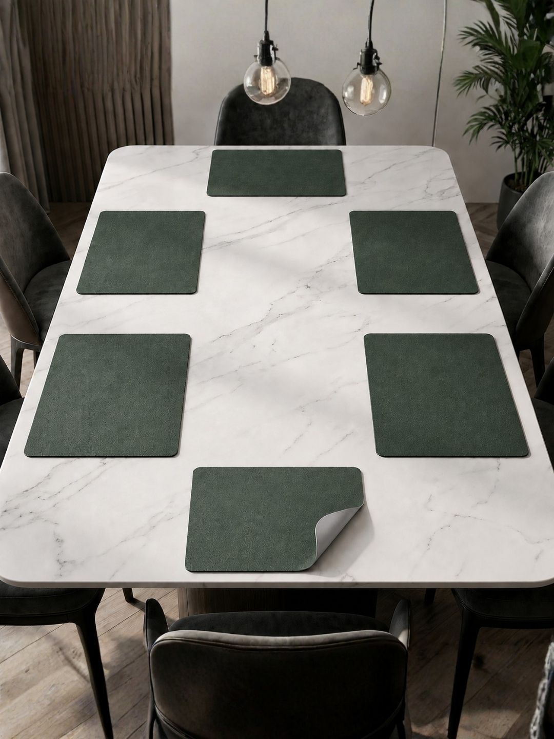 Myntra Elegant Homes 6 Pieces Green & Grey PVC Rectangle Table Placemats-picture-11