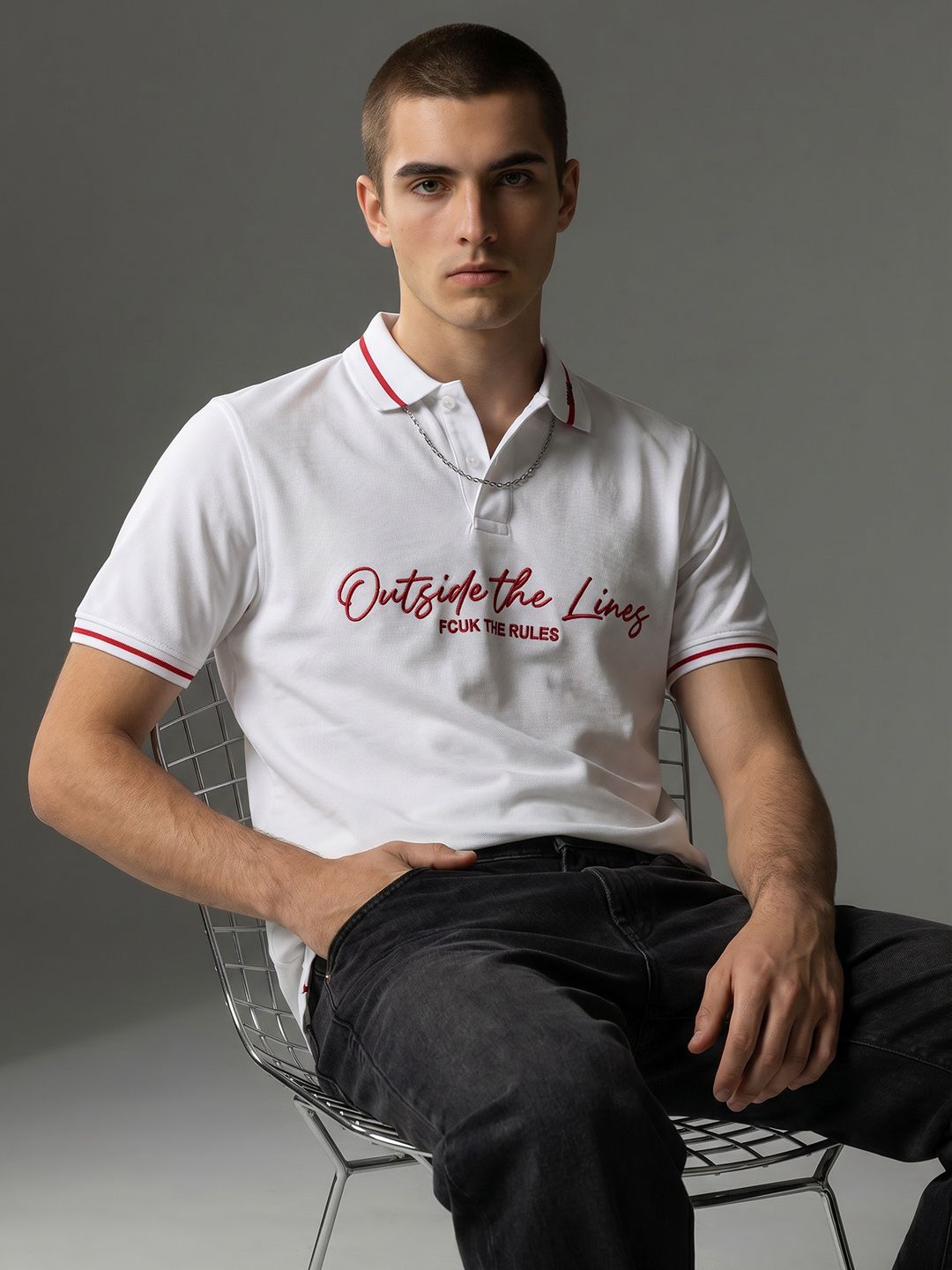 FCUK Polo Collar Typography Printed Pure Cotton T-shirt-picture-11