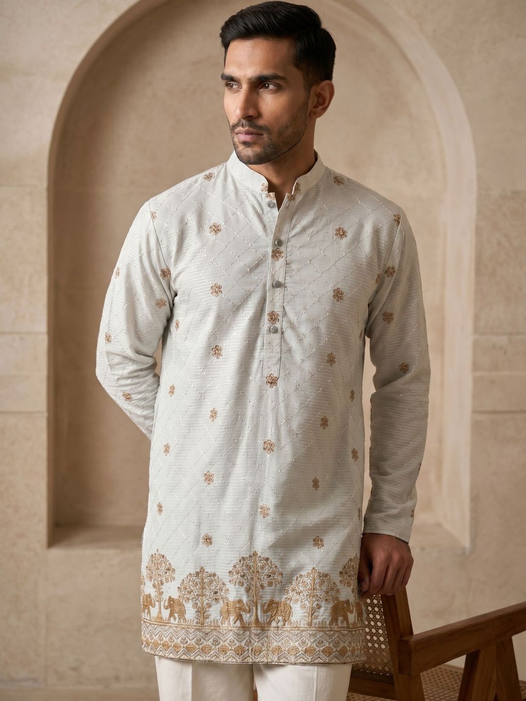 Jompers Men Ethnic Motifs Embroidered Thread Work Kurta-picture-30