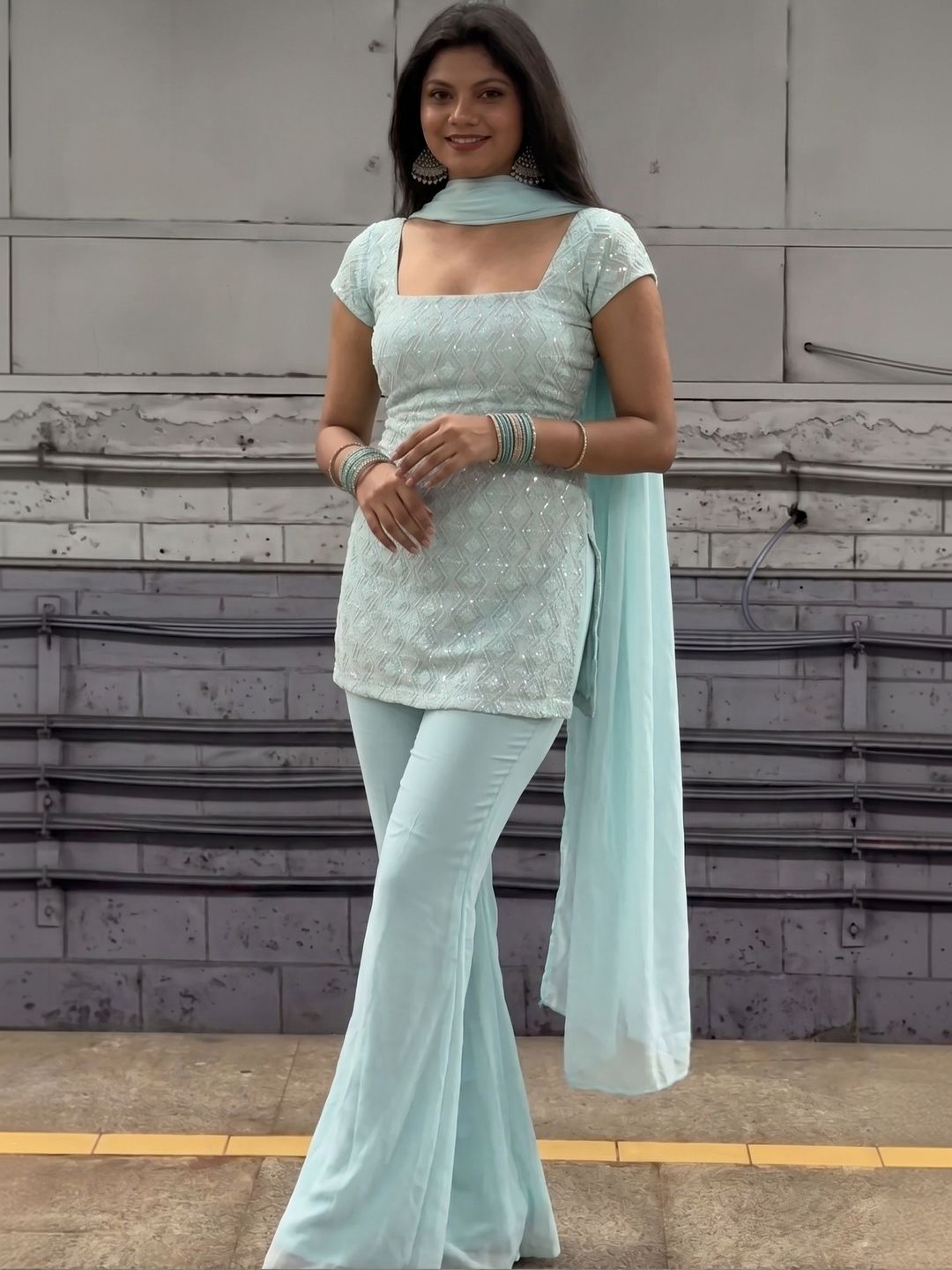 DISHWA FASHION Women Embroidered Regular Sequinned Kurta with Sharara & With Dupatta-picture-17
