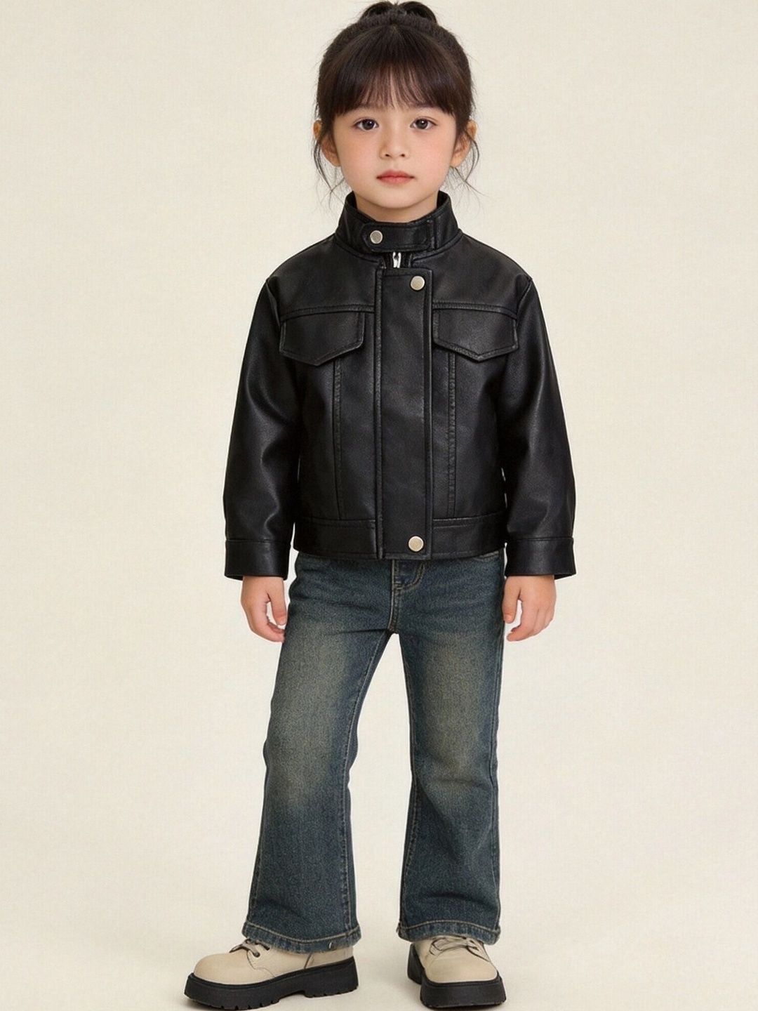 YK Girls Stand Collar Leather Jacket-picture-55