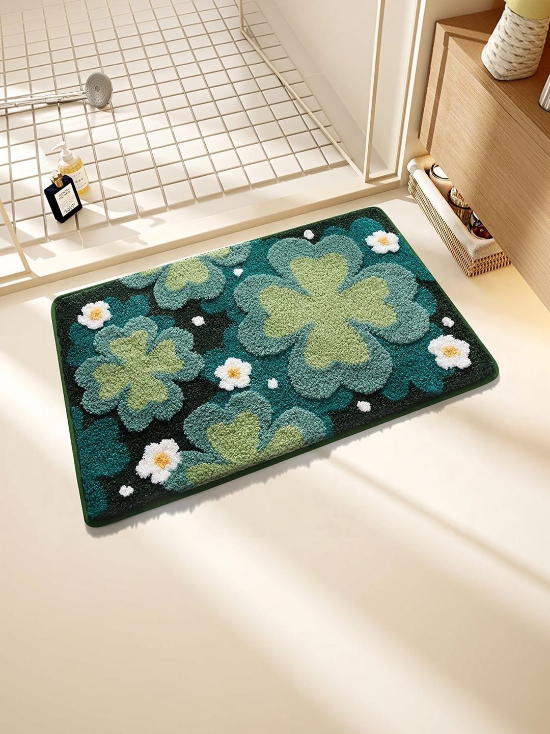 Dolce Casa Blue & Green Floral Microfiber Bath Mat-image-10