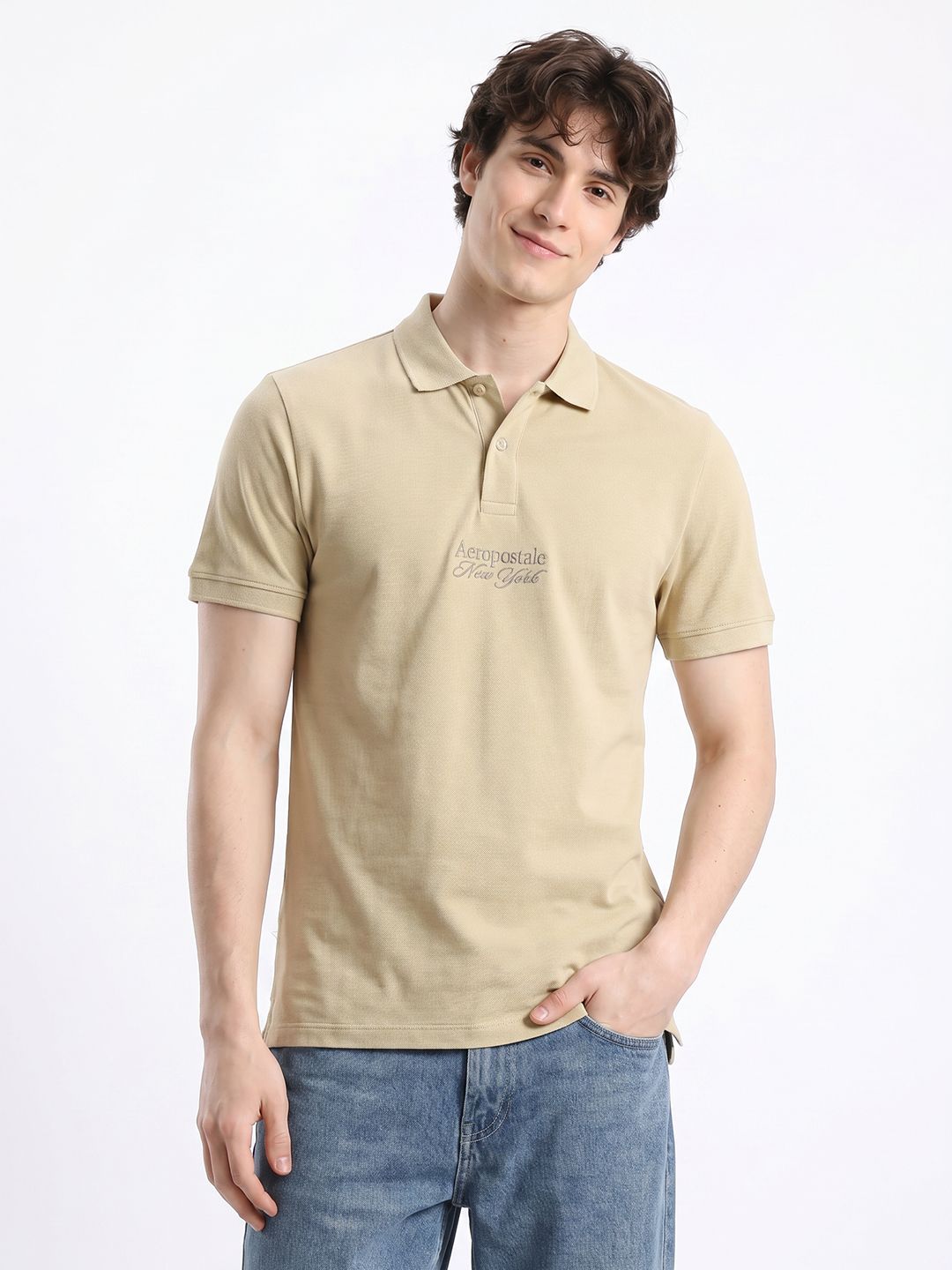 Aeropostale Polo Collar Brand Logo Printed Pure Cotton T-shirt-image-22