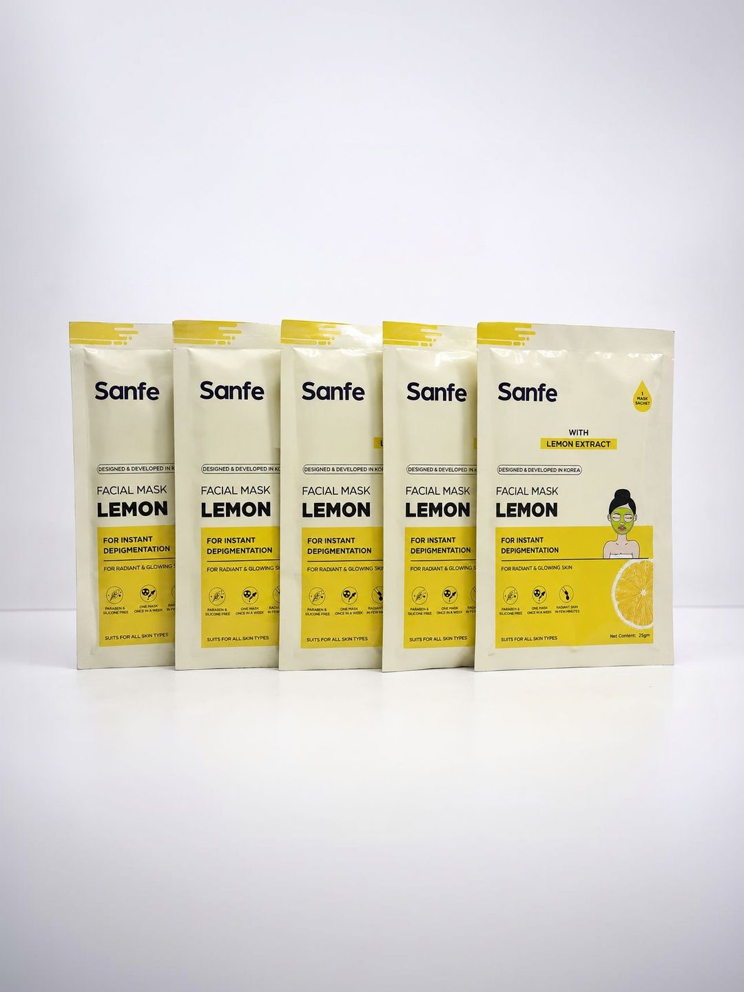 Sanfe Set Of 5 Lemon Facial Mask For Radiant & Glowing Skin - 25 ml Each-image-14