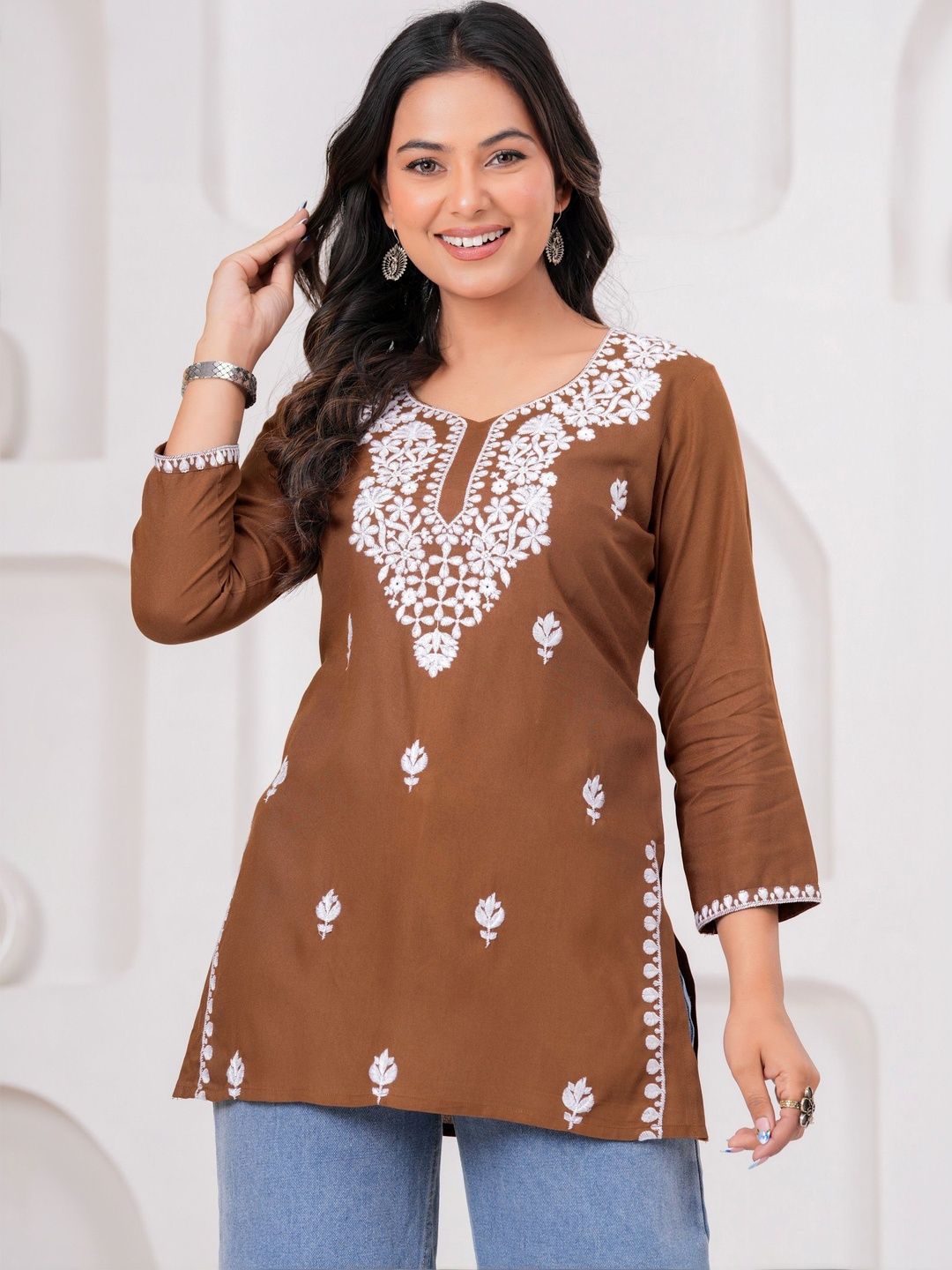 Light Daisy Embellished Embroidered Ethnic Top-picture-53