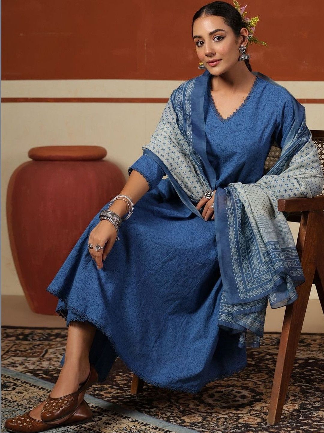 anayna Women Ethnic Motifs Printed Regular Pure Cotton Kurta with Trousers & With Dupatta-picture-11