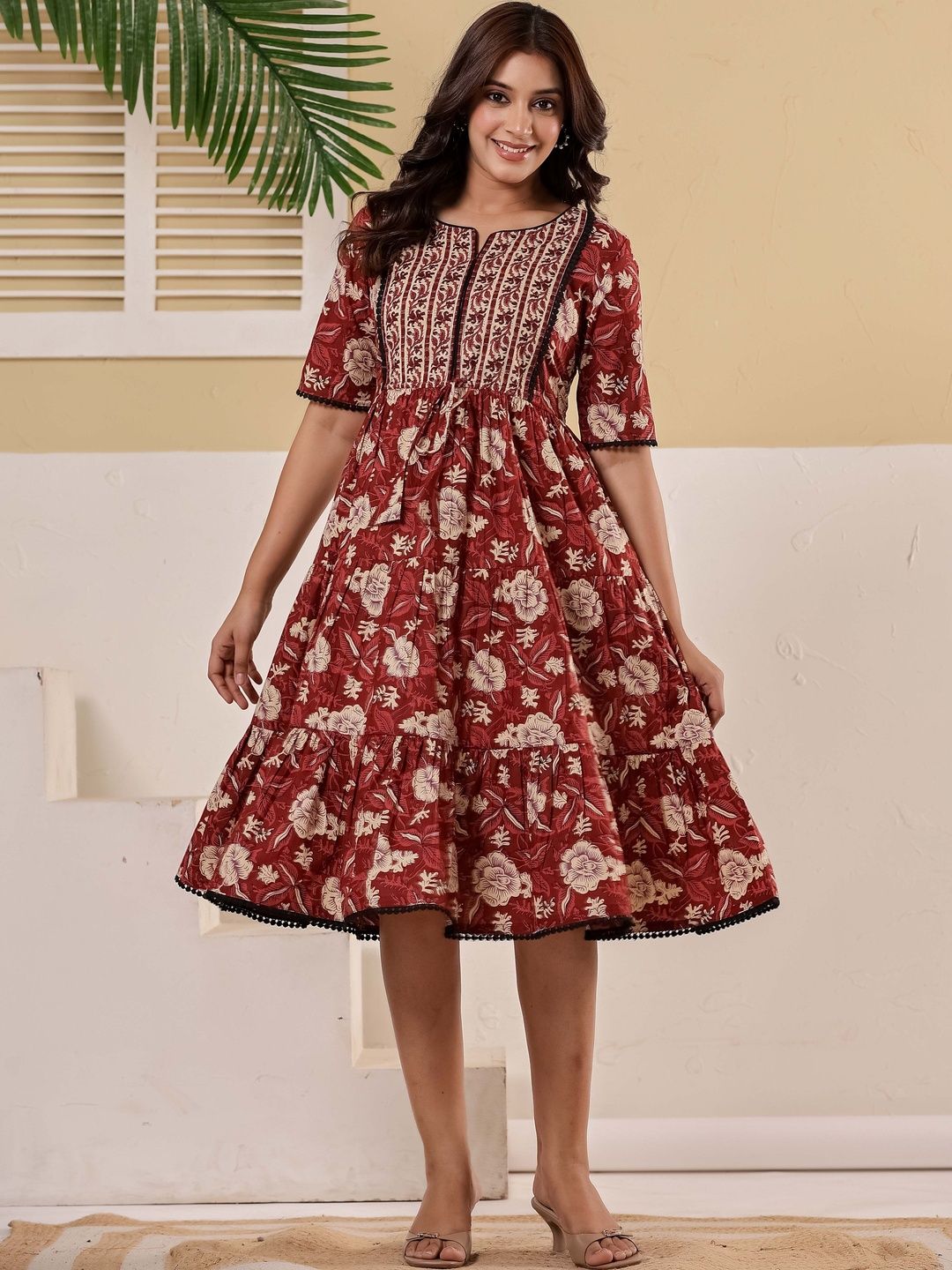 A&K Printed Cotton A-Line Ethnic Dresses-picture-51