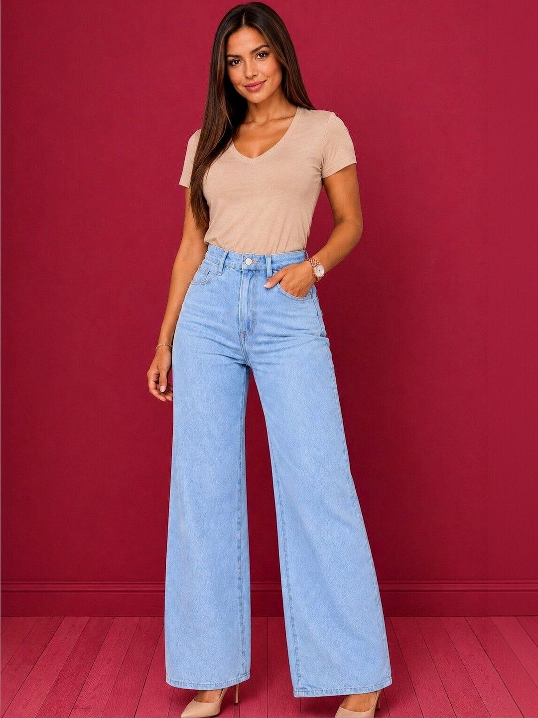 all about you Women Wide Leg High-Rise Stretchable Jeans-picture-12