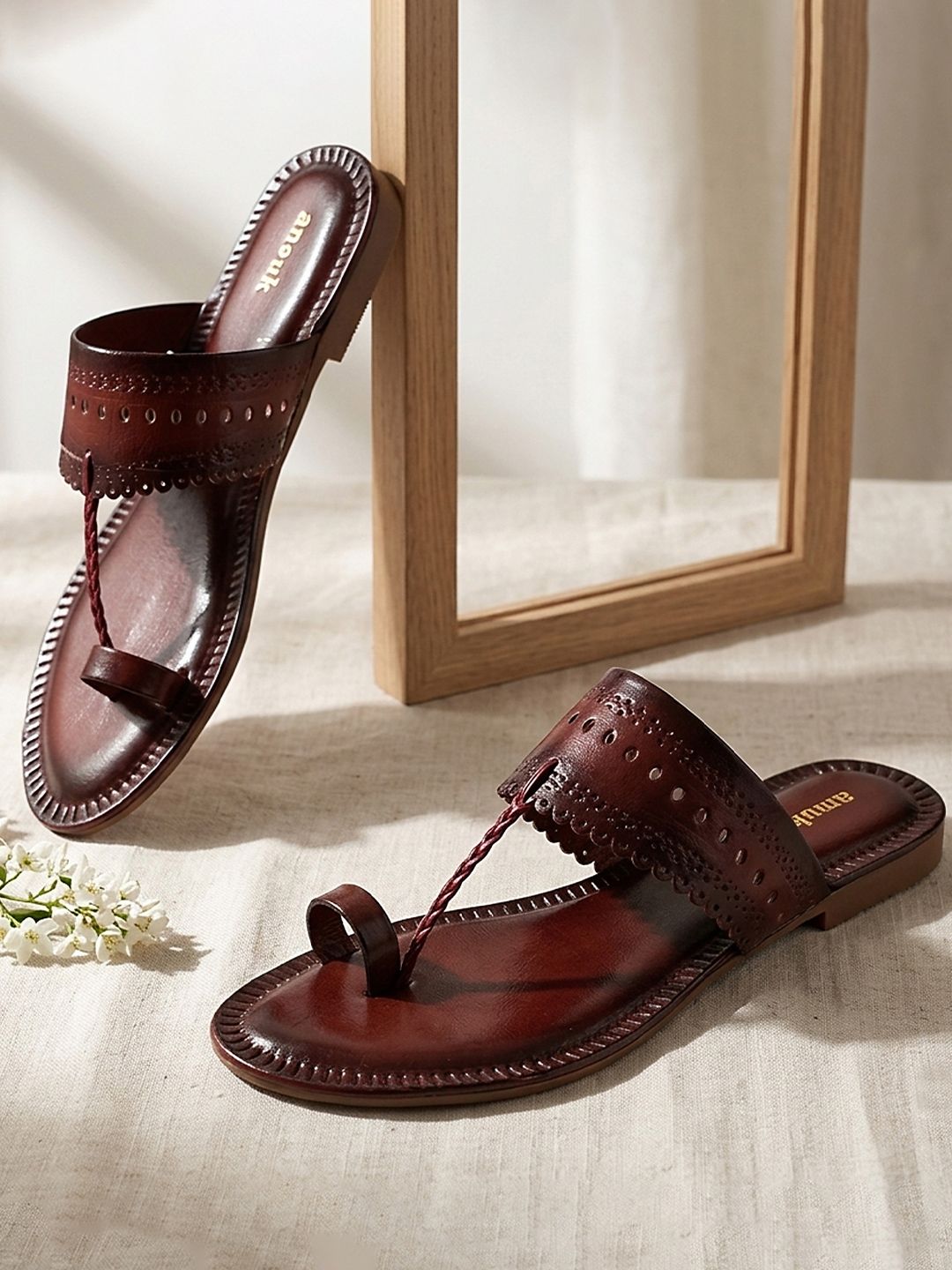 Anouk Women Textured One Toe Flats with Laser Cuts-image-35