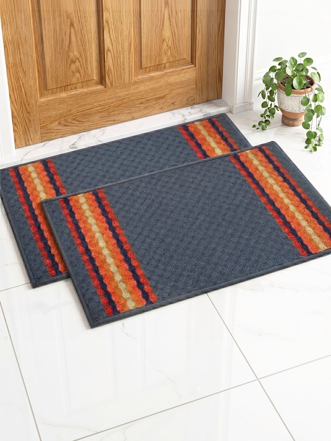 Athom Living 2Pcs Grey & Red Patterned Anti-Skid Doormat-picture-32
