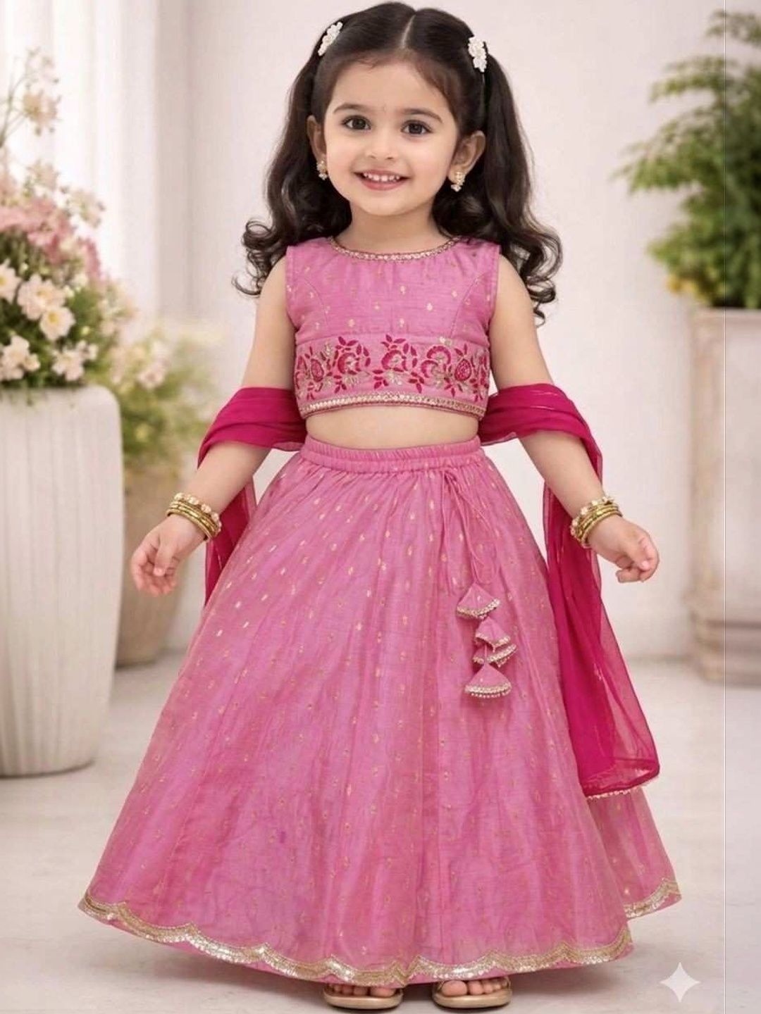 KALINI Girls Embroidered Thread Work Ready to Wear Lehenga & Blouse With Dupatta-picture-30