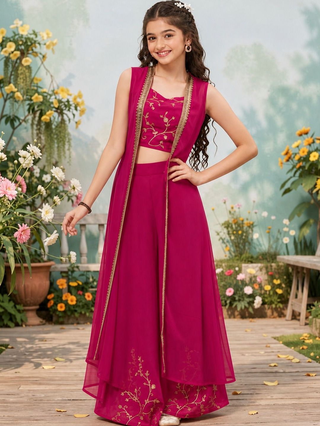Vetrokart Girls Ethnic Motifs Embroidered Regular Kurta with Palazzos-picture-11
