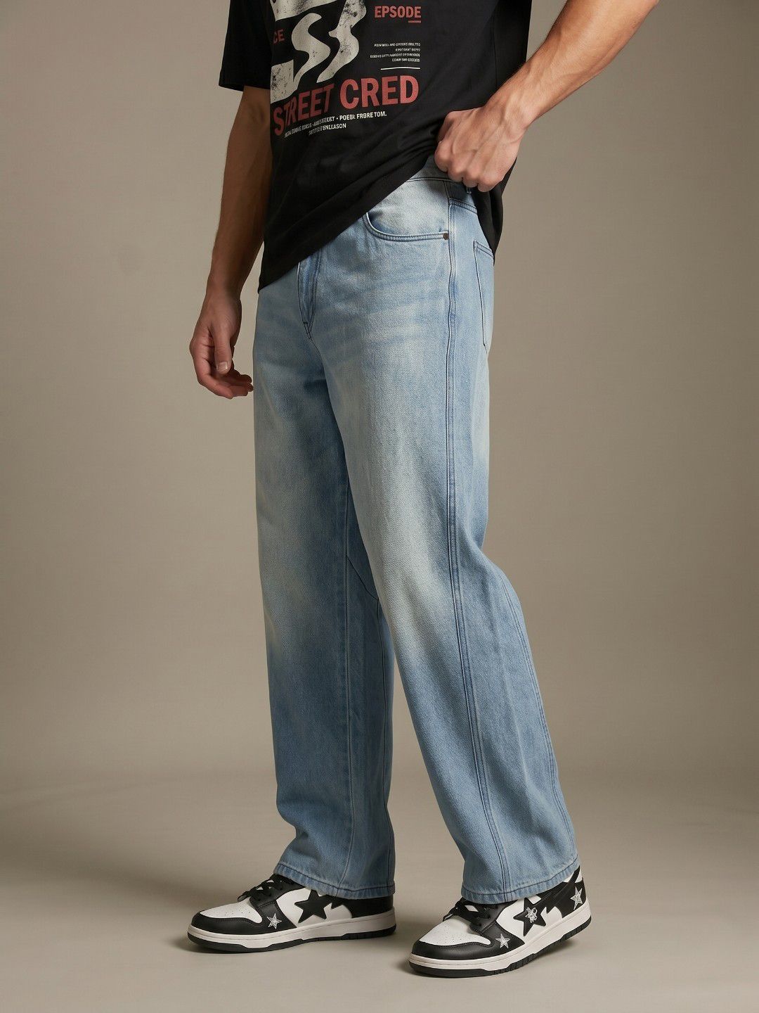 glitchez Men Baggy Fit Heavy Fade Pure Cotton Jeans-picture-13
