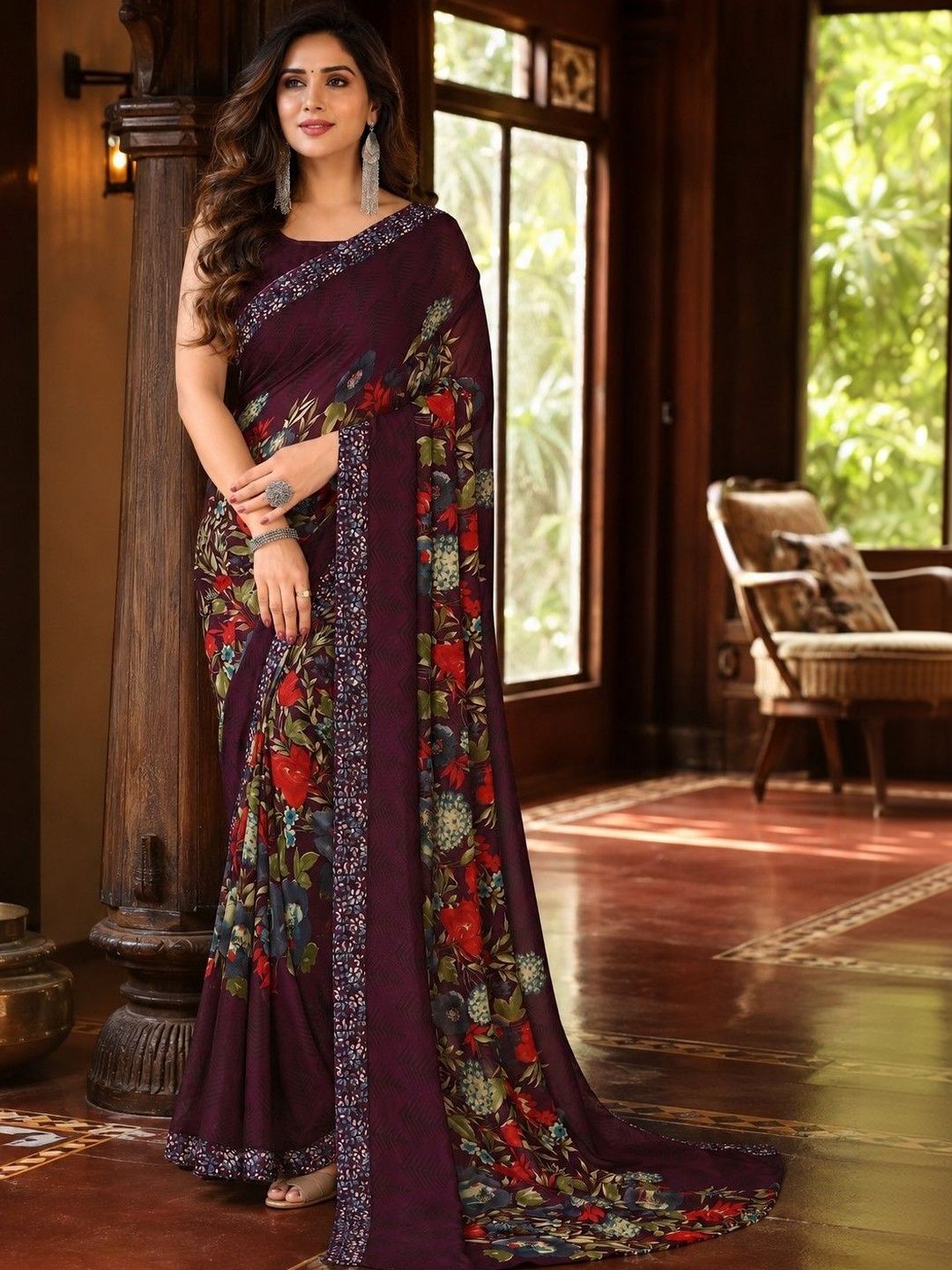 Sangria Floral Poly Georgette Saree-picture-27