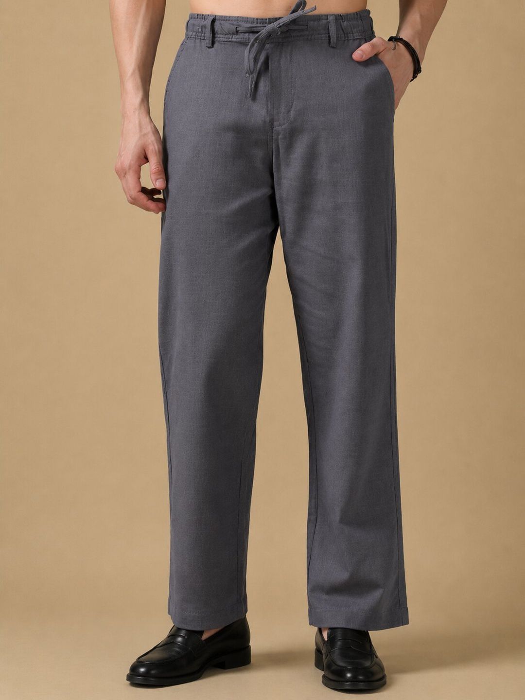 The Roadster Lifestyle Co. Men Relaxed-Fit Mid-Rise Linen Korean Pants Trousers-image-25